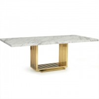 Marble Dinning Table Rectangle Stainless Steel Dining Table 8 Seats