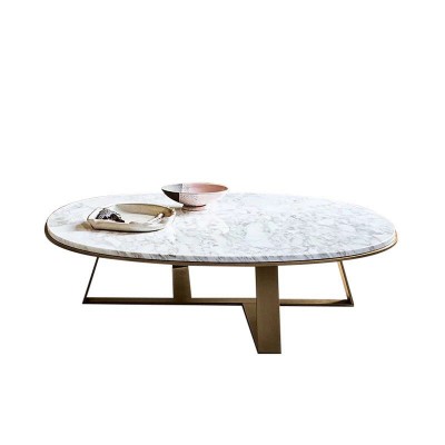 Modern designs metal base round natural marble coffee table