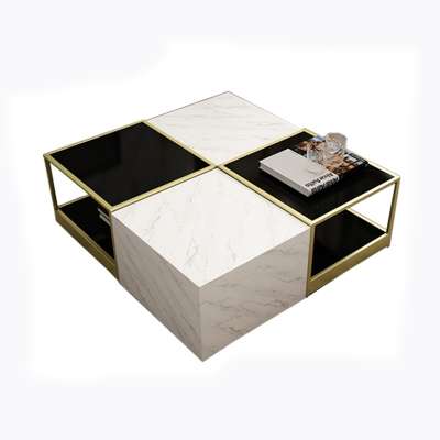 Modern square glass top combination coffee table set