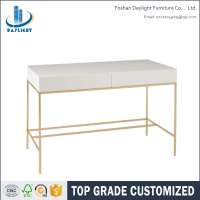 Office white lacquer storage desk table with brushed stainless steel legs