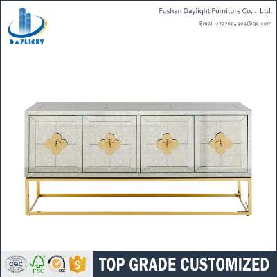 Luxury customized gold stainless steel mirror console table buffet cabinet