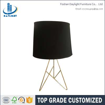 Modern hotel decorative gold round side table lamp with black color lampshade