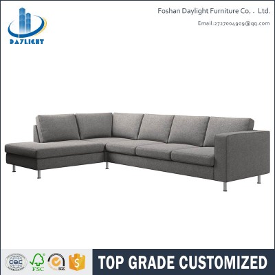 Living room furniture brushed steel legs light grey fabric home sofa