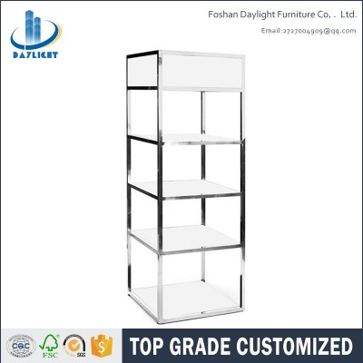 Living room chrome polished corner glass display cabinet