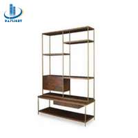 Modern design gold stainless steel wood metal shelf