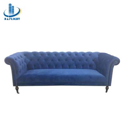 Modern design cobalt blue fabric living room chesterfield sofa