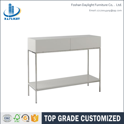 Lacquer finished industrial luxury gold white storage console table