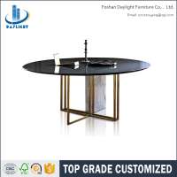 Modern round stainless steel table legs marble dining table