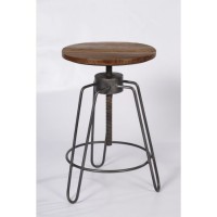 Industrial & vintage Indian iron metal tall bar stool with wooden Top